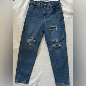 Levi's Mom Jean High Waisted Women's 30 Medium Blue Stretch Denim Distressed